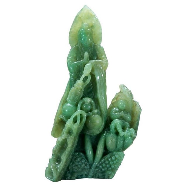 Translucent Jadeite Guanyin on Dragon Figurine For Sale - Image 14 of 14