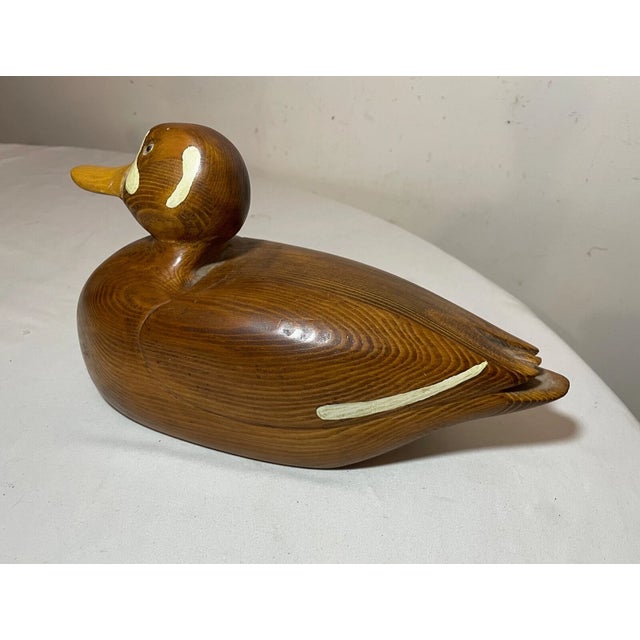 Brown Vintage 1986 Charles Bruno Carved Wood Folk Art Duck Decoy Bird Sculpture Statue For Sale - Image 8 of 14