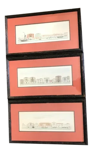 Mid 19th Century Antique Antonio Quadri Venice Canals Engravings - Set of 3