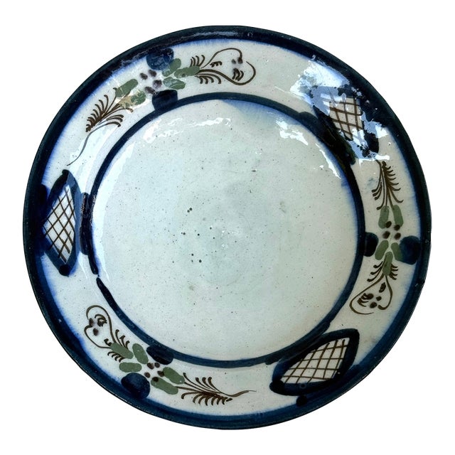 17th Century Persian Painted Pottery Bowl Blue & White For Sale