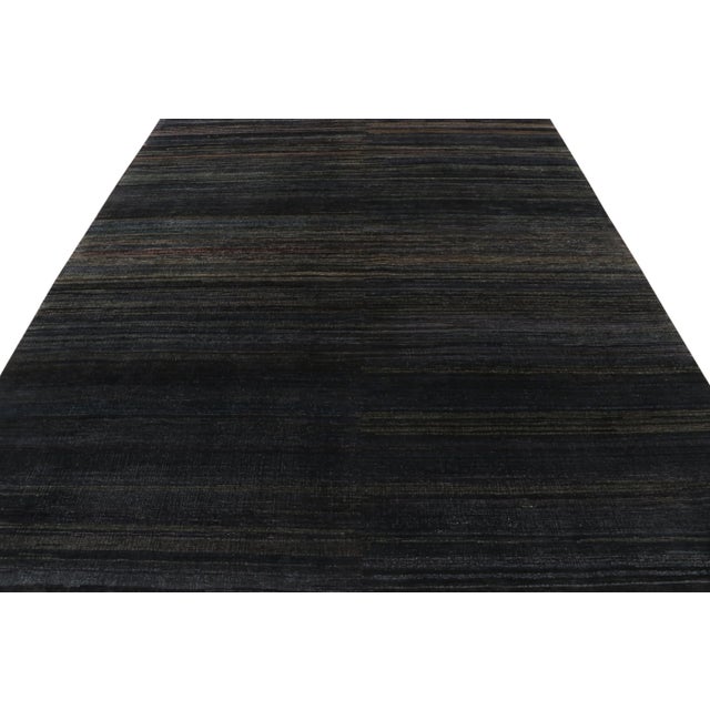 Rug & Kilim Rug & Kilim’s Modern Textural Rug in Dark Blue and Grisailles Stripes and Striae For Sale - Image 4 of 7