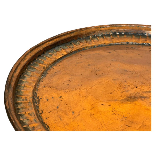 Large Antique Hand-Hammered Copper Tray with Fluted Border, 22 Inch For Sale - Image 16 of 17