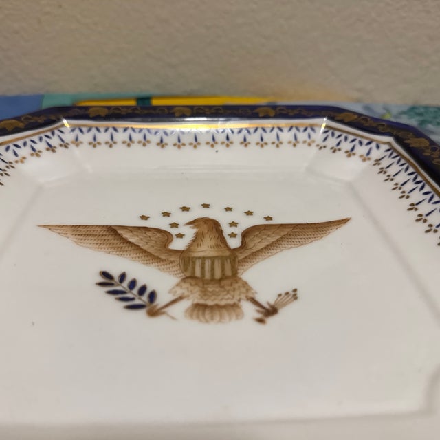American Cobalt Blue & Gold Octagon Square Patriotic Dish For Sale - Image 3 of 5