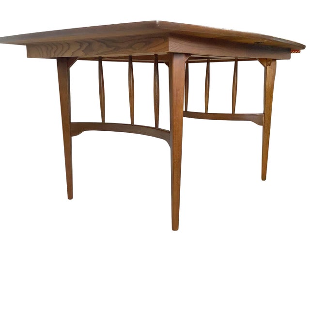 American of Martinsville Mid-Century Walnut Extension Dining Table, Sculpted Base For Sale - Image 4 of 18