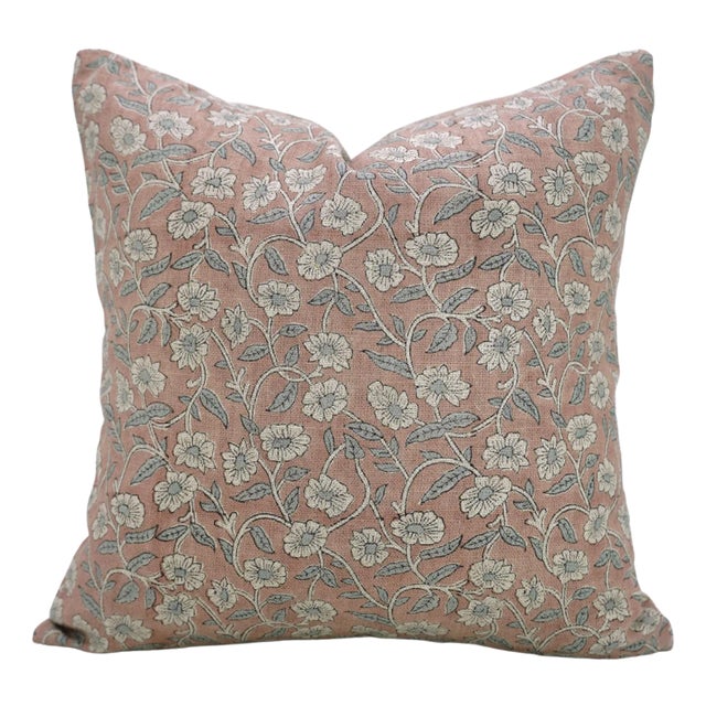 Handmade Floral Print Decorative Cushion Cover in Thick Linen 14x36 Inch -Haridwar For Sale