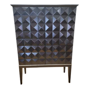 Mid Century Modern Handmade Walnut Cabinet With Geo Diamond Texture