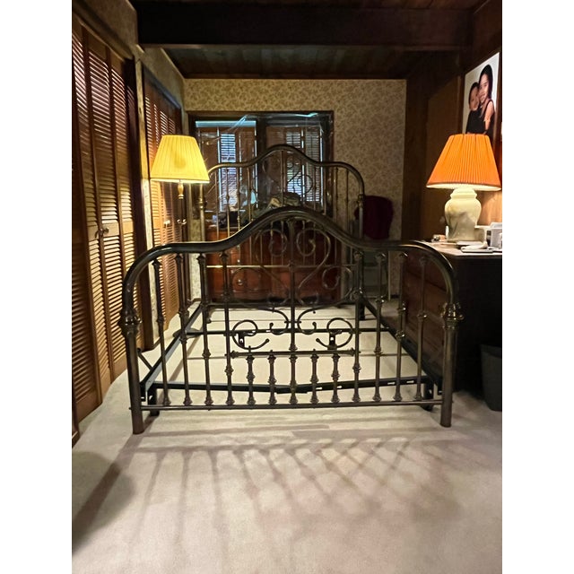 Vintage Traditional Queen Size Solid Brass Bed Frame With Detailed Spindles For Sale - Image 4 of 12