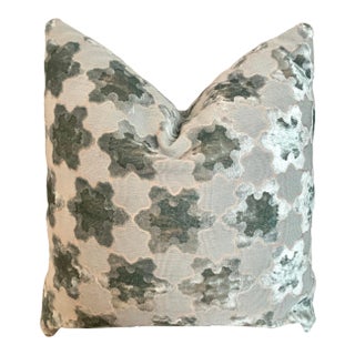 Luxury European Velvet Cutout Large Square Blue Pillow For Sale