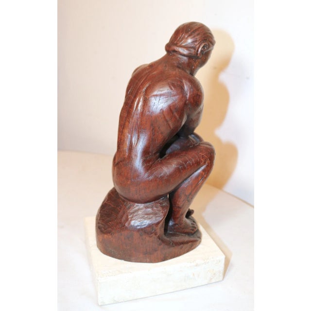 Antique 1800's Folk Art Hand Carved Wood Figural Thinking Man Sculpture Statue For Sale - Image 9 of 12