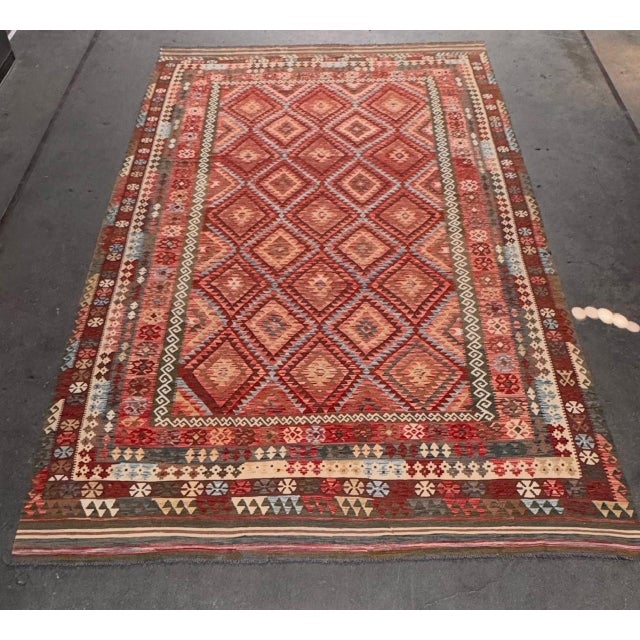 Textile Late 19th Century Vintage Afghani Kilim Wool Rug - 9′8″ × 16′7″ For Sale - Image 7 of 9