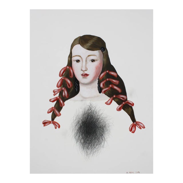 Anne Siems, Face 3, Painting with Female Portrait, on White Clay Panel, 2016 For Sale