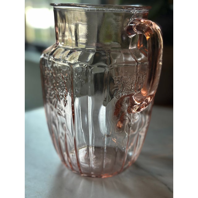 Mid-Century Modern 930s Hocking Glass 'Mayfair / Open Rose' Pink Depression Pitcher For Sale - Image 3 of 5