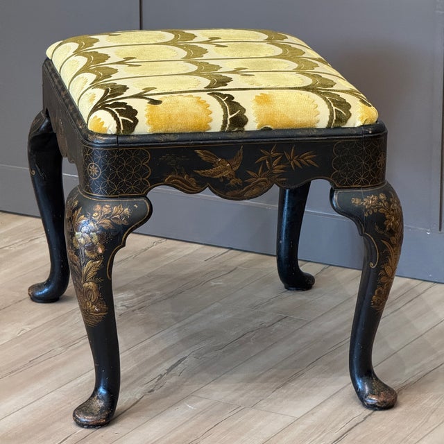 Wood Early 19th Century English Chinoiserie Decorated Footstool With Queen Anne Legs For Sale - Image 7 of 9