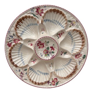 19th Century Majolica Oyster Flowers Plate Longchamp For Sale