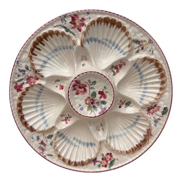 19th Century Majolica Oyster Flowers Plate Longchamp For Sale