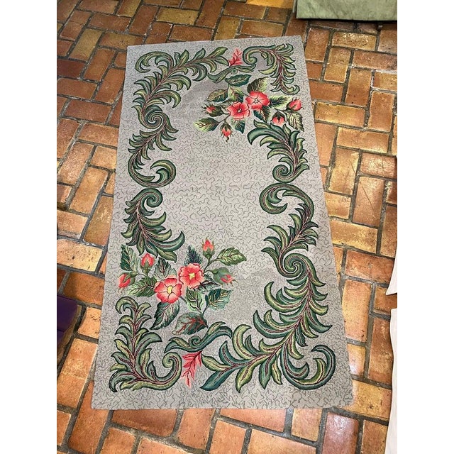 1950s Signed Hand-Hooked Folk Art Wall Hanging Colorful Floral Design, Usa For Sale In New York - Image 6 of 18