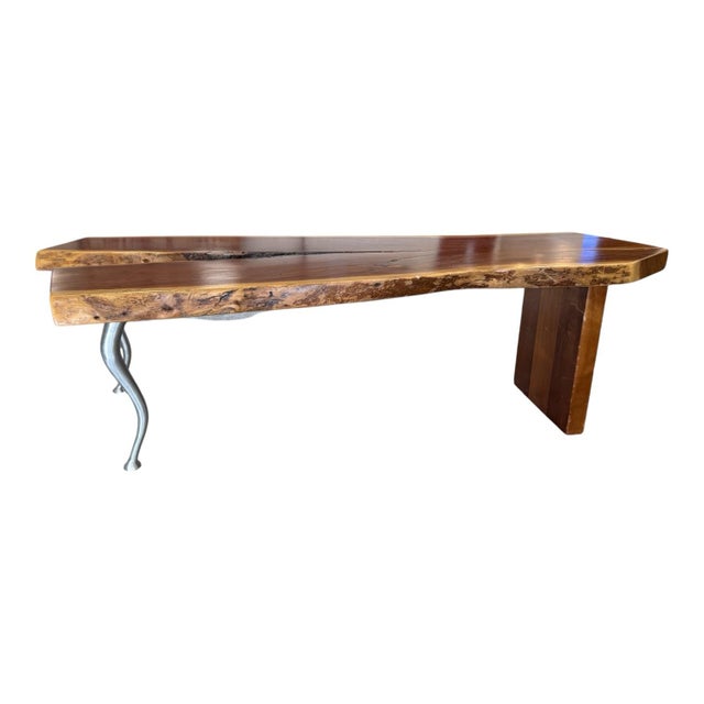 Contemporary Live Edge Walnut Coffee Table With Sculptural Metal Legs For Sale - Image 3 of 6
