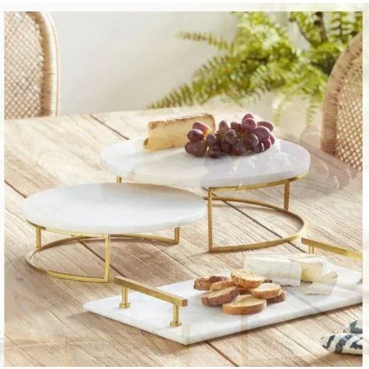 Traditional Vienna White Marble & Brass Serving Stands, Set Of 2 For Sale - Image 3 of 4