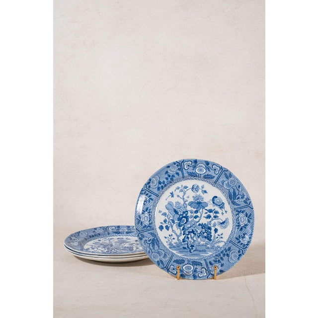 English Late 18th Century Spode Blue + White India Plates C. 1784 - Set of 4 For Sale - Image 3 of 5
