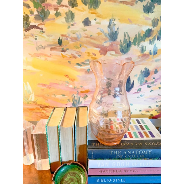 Vintage Blush Pink Murano Bubble Ruffle Edge Hand Blown Glass Swirl Vase For Sale - Image 10 of 11