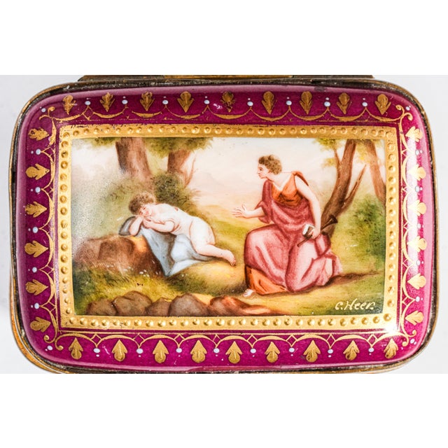 Traditional Quality Hand Painted Antique Porcelain Trinket Jewelry Box For Sale - Image 3 of 17