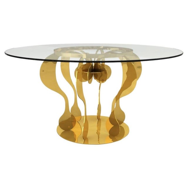 Metal Enigma Round Dining Table in Powder-Coated Aluminum & Glass Top by Altreforme For Sale - Image 7 of 7