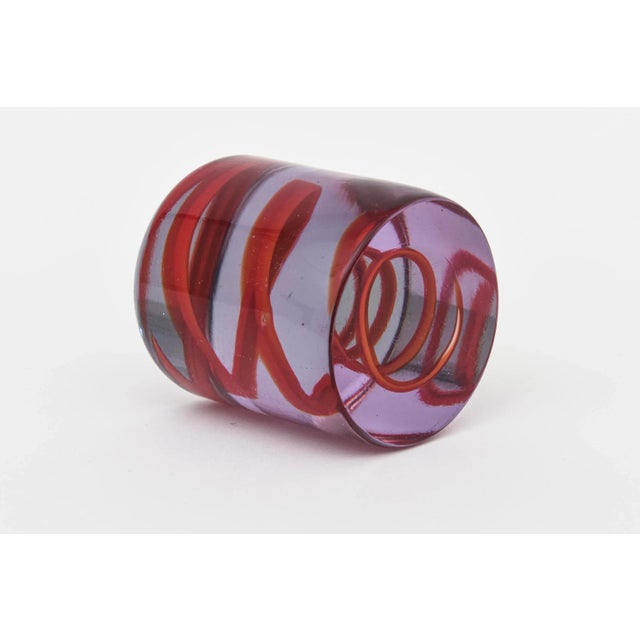 Modern Vintage Glass Spiral Zigzag Paperweight Red, Purple For Sale - Image 3 of 10
