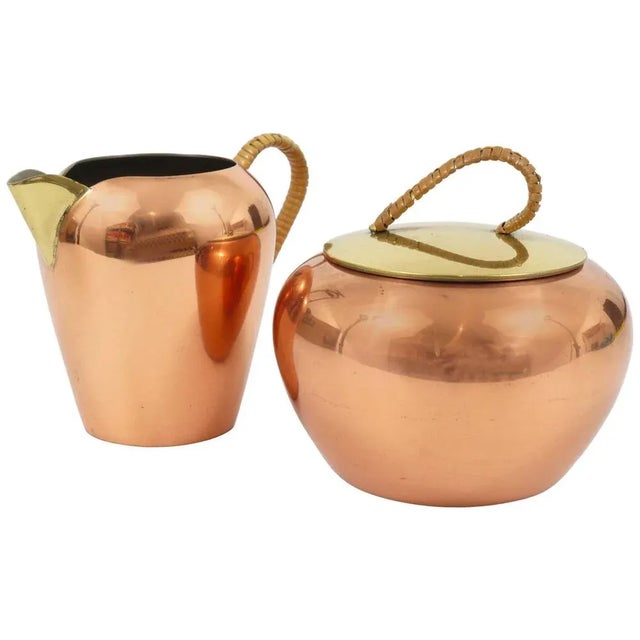 Austrian Copper and Brass Milk Creamer and Sugar Bowl with Lid, 1950s, Set of 2 For Sale - Image 9 of 9