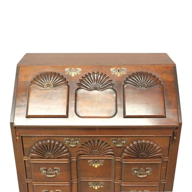 Chippendale Shell Carved Mahogany Block Front Desk C1930 For Sale - Image 6 of 16