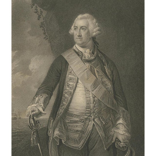 Antique Portrait Engraving of Admiral Lord Hawke, 1850 For Sale - Image 3 of 10