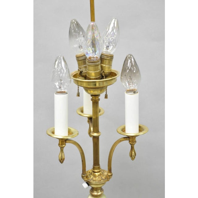 Antique Art Deco Brass & Green Onyx Paw Foot Victorian Pole Floor Lamp For Sale - Image 4 of 15