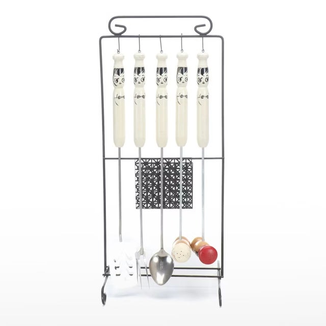 Wood 1950s Mid-Century Modern Whimsical Wood & Metal Volco Japan Grill Set With Figural Handles - 6 pcs For Sale - Image 7 of 7