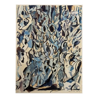 Helmut Dittmann, Abstract Composition in Blue and Grey, 1989, Paint on Paper For Sale