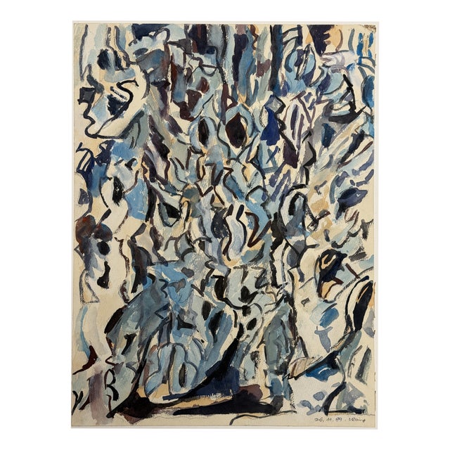 Helmut Dittmann, Abstract Composition in Blue and Grey, 1989, Paint on Paper For Sale