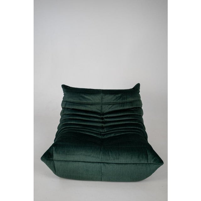 Togo Lounge Chair and Pouf in Dark Mint Velvet by Michel Ducaroy for Ligne Roset, 1973, Set of 2 For Sale - Image 12 of 18
