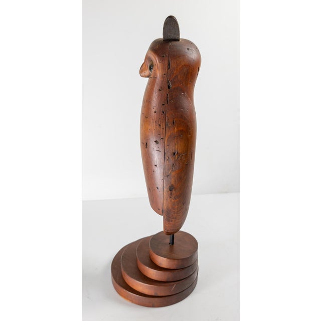 1980's Carved Wood Folk Art Owl After Smithsonian Museum Example, Signed For Sale In New York - Image 6 of 13