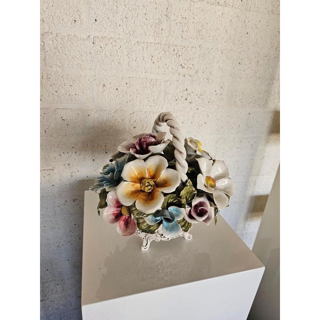 Bassano Ceramic Basket with Flowers, Italy, 1950s For Sale - Image 14 of 18