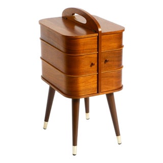 Mid-Century Modern Sewing Box with Teak Veneer and Many Compartments, 1950s For Sale