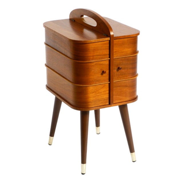 Mid-Century Modern Sewing Box with Teak Veneer and Many Compartments, 1950s For Sale