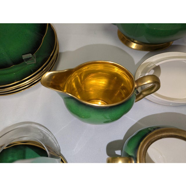 Ceramic Vintage Carlton Ware "Vert Royale" English Tea & Coffee Service for Six – Emerald Green & Gilt, 15 Pieces For Sale - Image 7 of 10