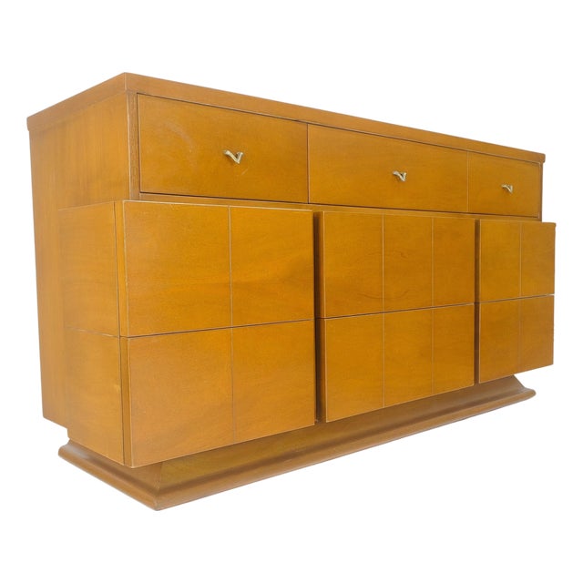 American Mid Century Modern Light Birch 9 Drawers 63” Long Dresser MINT For Sale