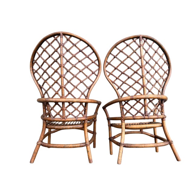 Wood Late 20th Century Ficks Reed Peacock Fan Balloon Back Rattan Chairs a Pair For Sale - Image 7 of 10