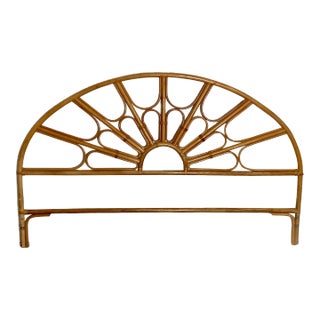 Vintage Sunrise Style Coastal Rattan and Wicker King Size Headboard For Sale