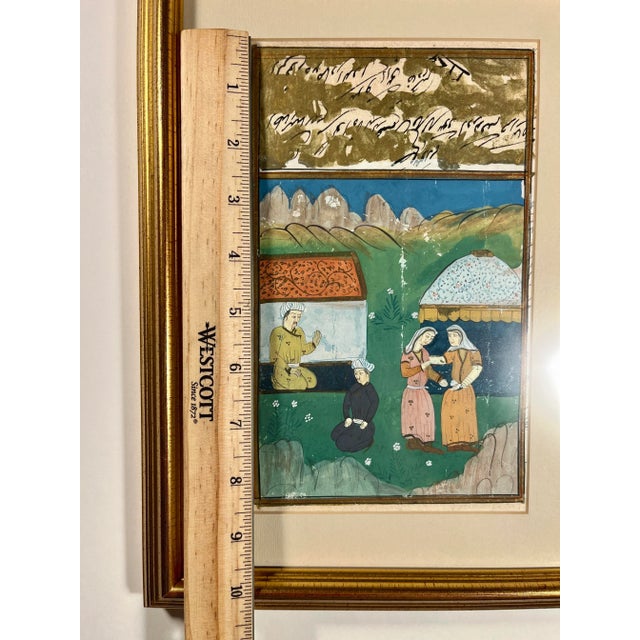 19th Century Antique Persian Illustrated Manuscript Miniature Gouache Painting For Sale - Image 4 of 6
