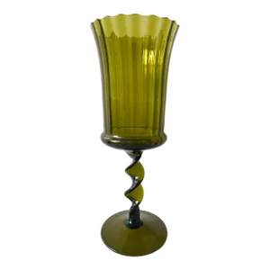 Empoli Green Glass Pedestal Vase Flared Avocado Twisted Stem