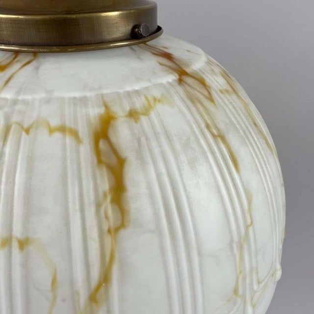 Gold Art Deco Marbled Opaline Glass and Brass Pendant Light, Germany, 1930s For Sale - Image 8 of 18
