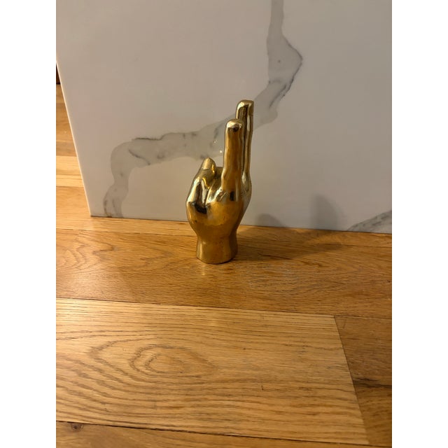 Mid-Century Modern Farella Loft Antique Brass Peace Sign Hand Sculpture For Sale - Image 3 of 7
