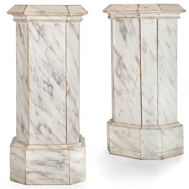 Traditional Pair of Faux-Marble Painted Pine Columns, Early 20th Century For Sale - Image 3 of 17