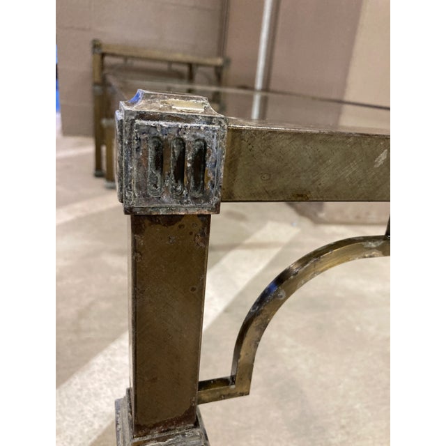 Mastercraft Aged Brass & Glass Coffee Table With Fretwork For Sale - Image 10 of 13
