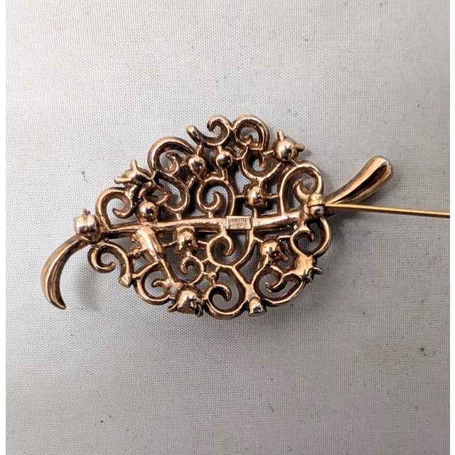 Metal Vintage Alfred Philippe for Crown Trifari Goldtone Clear Rhinestone Leaf Brooch For Sale - Image 7 of 8